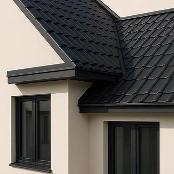 Zbliżenie na detale dachu antracyt i okien