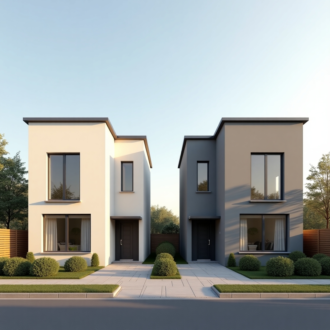 Porównanie dwóch elewacji domu z dachem antracyt